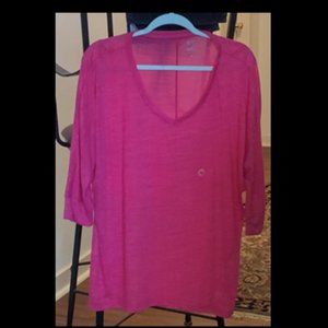Danskin Long Sleeve Pink Stripe V-Neck Top XXL